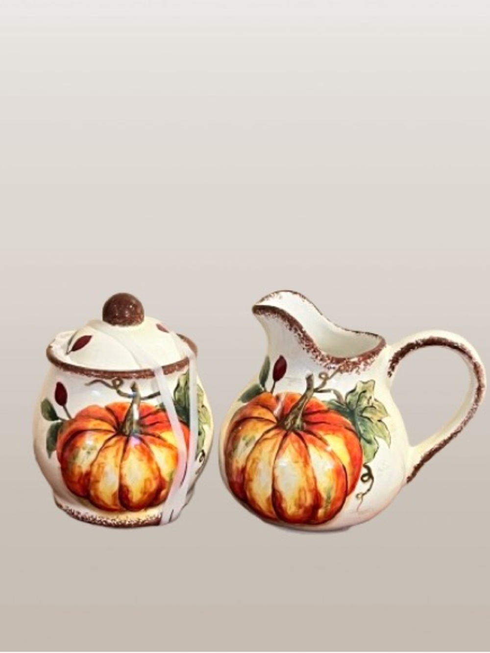 🆕- Maxcera Harvest Pumpkin Autumn Pumpkin Ceramic Creamer and Sugar Set